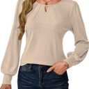 Womens Long Sleeve Tops Dressy Business Casual Blouses Basic Loose Fit V Neck Work Shirt 2025 Fall Clothes Outfits (Beige)