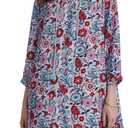YEXPINE Women's Floral Print Cover Up Boho Tassel Tie Neck 3/4 Sleeve Casual Beach Summer Vacation Mini Dress