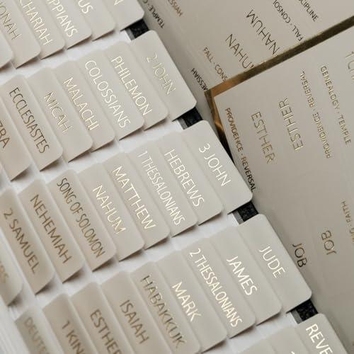 UPAFEXXI-Laminated Bible Tabs with Book Summaries(Gold Foil Embossed Lettering), Bible Tabs for Women and Men, Reposition Large Print Stickers, Easy to Read, 80Chapters Labels for Easy Navigation
