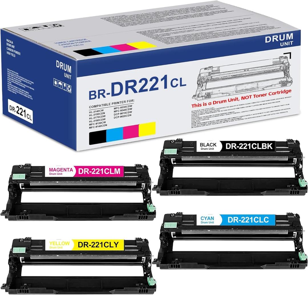 DR221CL DR-221CL Drum Unit Replacement for Brother DR-221CL DR221 DR 221 CL Drum Unit HL-3140CW HL-3150CDW, HL-3170CDW, HL-3180CDW, MFC-9130CW, MFC-9330CDW, MFC-9340CDW, DCP-9020CDN Printer, 4 Pack