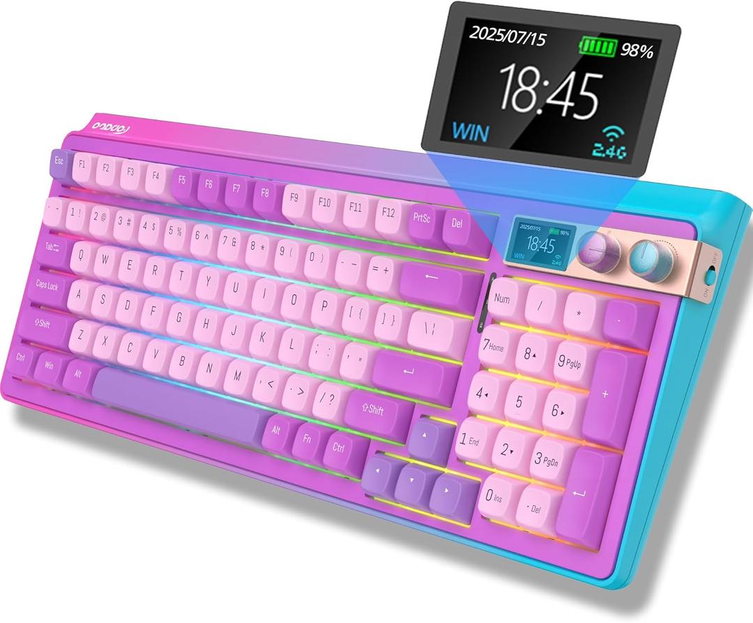 H98 Mechanical Keyboard,96-Key Hot-Swappable TTC Speed Silver V2,Tri-Mode Bluetooth 5.0 2.4G USB-C,Gasket Mount,Draw & Customize on 1.14"Color Screen,6000mAh,PBT Keycaps for PC Mac iPad(Purple)