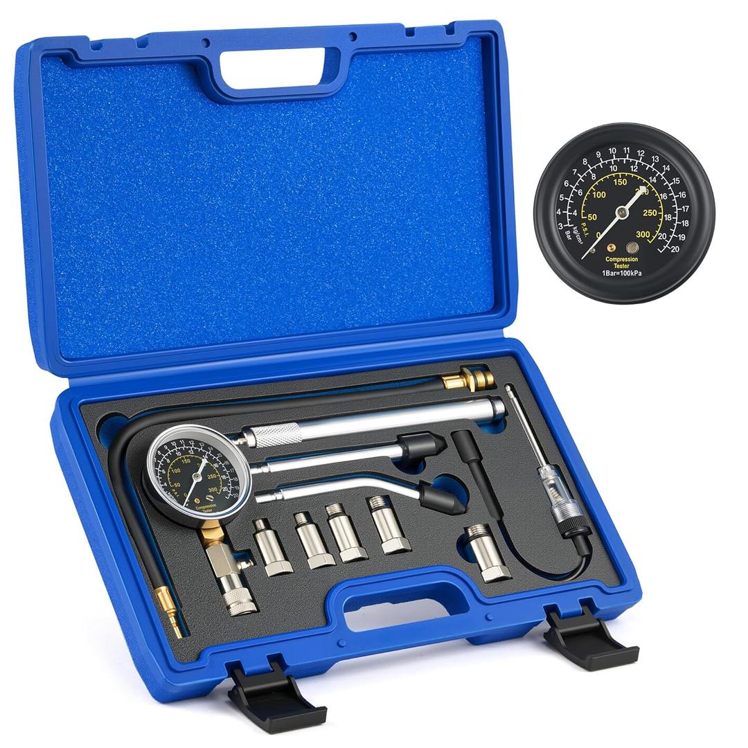 Orion Motor Tech Engine Compression Tester Kit, 11 pc Cylinder Compression Tester Kit with Spark Plug Tester, Engine Cylinder Pressure Gauge for Gas Petrol Engines