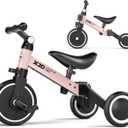 XJD 5 in 1 Toddler Bike, Tricycle for Toddlers 1-3 with Adjustable Seat Height, Removable Pedals, Ideal Balance Bike Birthday Gifts and Toys for Boys and Girls (Pink)