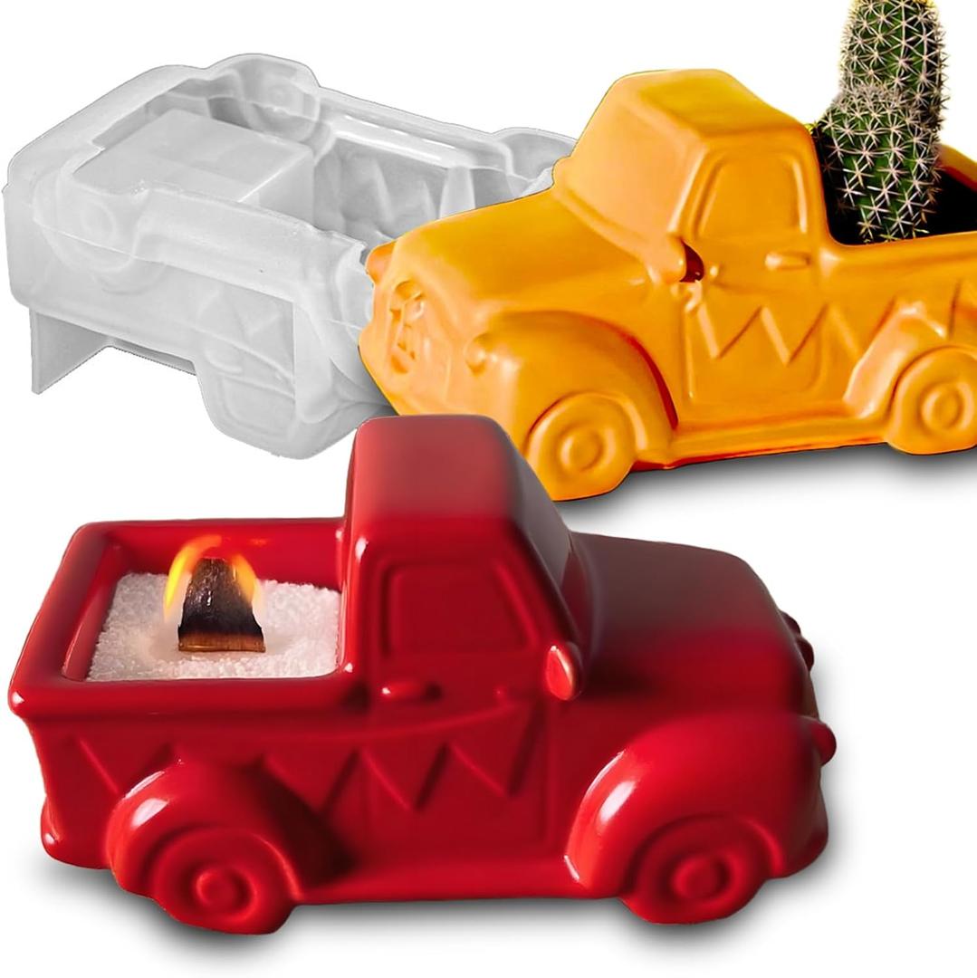 Wehous Truck Plant Pot Silicone Molds for Resin Concrete, 3D Retro Car Shape Candle Holder Container Storage Succulent Planter Mold for Epoxy Casting Cement Plaster, Christmas Art Craft Decor Mold