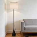 Boho Floor Lamp 71 Inch Extal Tall, Modern Torchiere Lamp with Beige Linen Drum Shade, Large Farmhouse Black Teardrop Base Standing Lamp for Living Room, Bedroom, Corner, Office