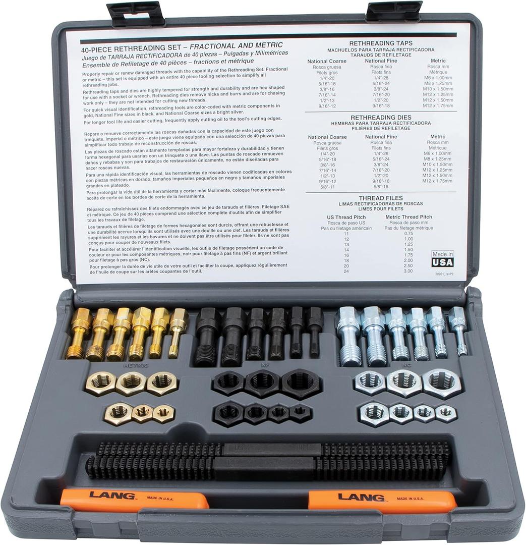 Lang 972 40 Piece Fractional and Metric Thread Restorer Kit