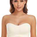 Lusait Strapless Bra for Women Non-Slip Silicone Padded Bandeau Bra Wireless Tube Top Bralette (Large, Beige)