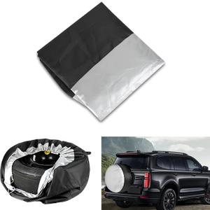 1 PC Car Tire Protection Cover, 25.5" x 14.56" 210D Oxford Cloth Dustproof Waterproof Spare Tire Cover, Portable Handle Drawstring Storage Accessories, for Sedans, SUVs (Silver & Black)