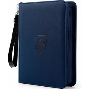 Premium 4 Pocket Zip Card Binder, Trading Card Binder for 320 Cards, Portable PU Card Collection Binder, Collector Card Album Folder for Game & Sports Cards, Navy Blue (4 Pocket - 10.2" x 7.5")