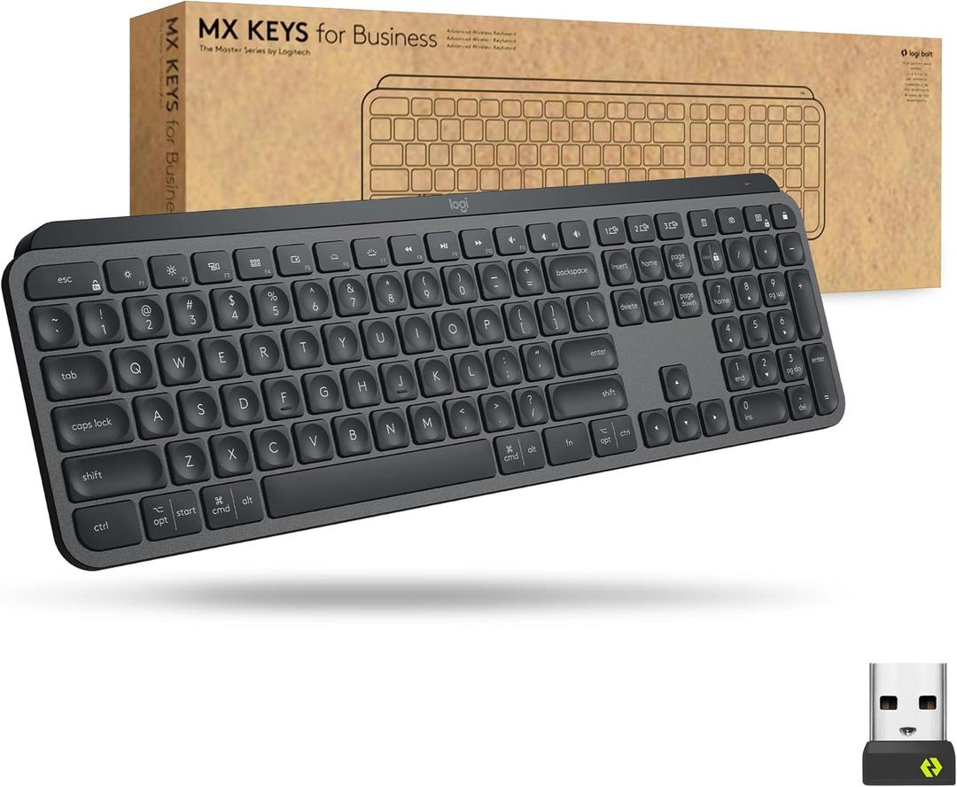 Logitech MX Keys Wireless Illuminated Keyboard for Business, Quiet Perfect-Stroke Keys, Logi Bolt Technology, Bluetooth, Rechargeable, Globally Certified, Windows/Mac/Chrome/Linux - Graphite