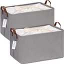 Hinwo 31L Large Storage Bins, 2-Pack Closet Organizers and Storage, Foldable Clothes Storage Baskets with Handles, Containers for Clothing, Blanket, Towels, Toys, Bedding (Gray)