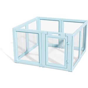 DIY Clear Acrylic Dog Playpen House,Quick Easy Assembly and Disassembly,Strong Floor Suction,Indoor and Outdoor Use,Easy Cleansing Puppy Fence (Sky Blue, 30.3" H, 10PCS)