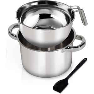Double Boiler Pot Set,1250ML/1.1QT Mixing Bowl for Chocolate Melting, 2200ML/ 2QT 304 Stainless Steel Pot With Silicone Spatula for Melting Chocolate, Candy, Candle, Soap, Wax