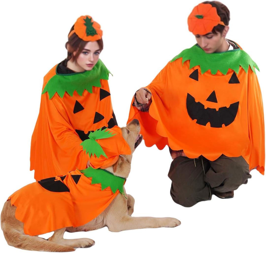 FLAdorepet Matching Dog and Owner Clothes with Hat, Family Couple Matching Outfits with Dog, Halloween Cat Pumpkin Costume for Pet/Women/Me, Pet and Owner Matching Outfits are Sold Separately, Human (Only Human One Size (For Human))