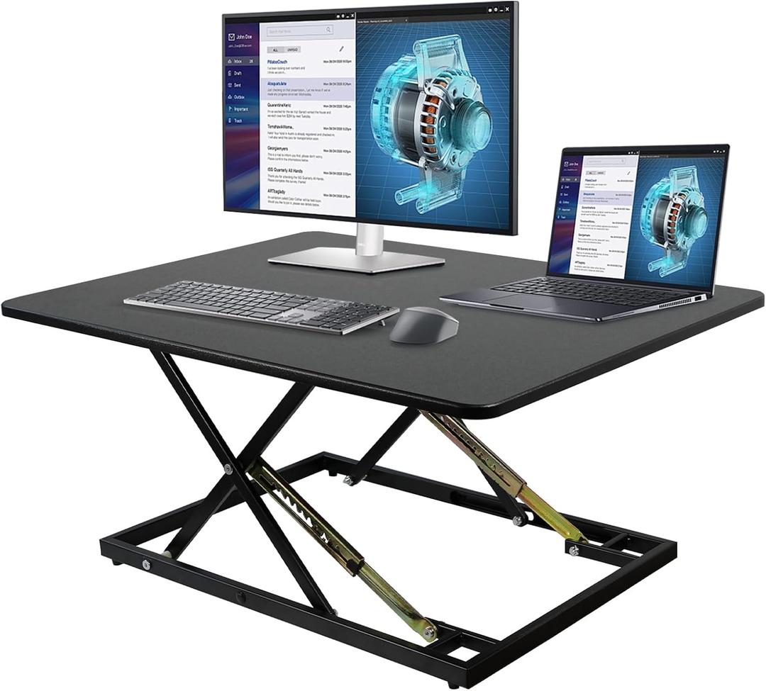 32in Desk Riser for Standing or Sitting, Large Standing Desk Converter, Height Adjustable Sit Stand Desk Converter, Fully Assembled Monitor Laptop Riser Workstation for Home Office, Black
