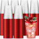Patelai 100 Pcs Red Plastic Cups 12 oz Clear Disposable Cups with Red Rim Plastic Wine Cocktail Glasses Drinking Tumblers for Graduation Party Wedding Birthday