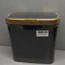 15 Liters/ 4 Gallon Black Trash Can, Small Garbage Can with Push Button Lid, Stylish Simple Human Waste Basket with Gold Edge, Cat Proof Trash Bin Container for Kitchen, Bathroom, Study Room, Bedroom