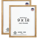 Picture Frames 9x12 - Set of 2 - Natural Solid Wood Photo Frame Real Glass Wall Mount Tabletop