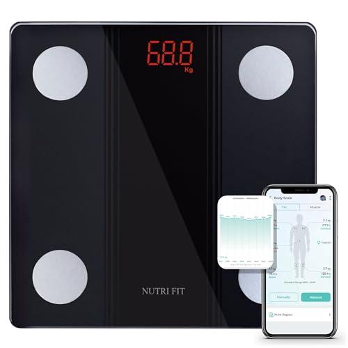 NUTRI FIT Bathroom Scale Smart Digital Bluetooth Scales for Body Weight, Body Fat, BMI Body Composition Analyzer Weighing Scale with High Precision Measurements Sync APP Heavy Duty 330lbs