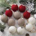 VioraWhite 12 Pcs 3.15 Inch Boho Farmhouse Christmas Ornaments Burgundy Beige Crochet Christmas Balls Modern Handmade Woven Knitted Cotton Baubles for Xmas Tree Rustic Farmhouse Holiday Decor