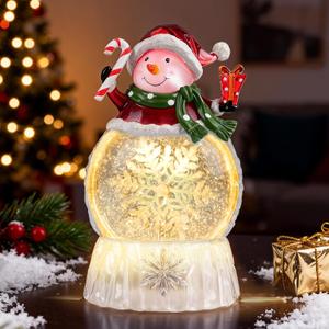Musical Snow Globe,Lighted Snowman Snow Globes, LED Lights and Swirling Glitter, Christmas Snow Globes Music Box, Decoration for Adults and Kids,Red Snowman