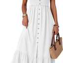 Dokotoo Womens Summer Dresses 2026 Sleeveless Spaghetti Strap Button Down Smocked Beach Vacation Long Maxi Dress with Pockets (White, L)