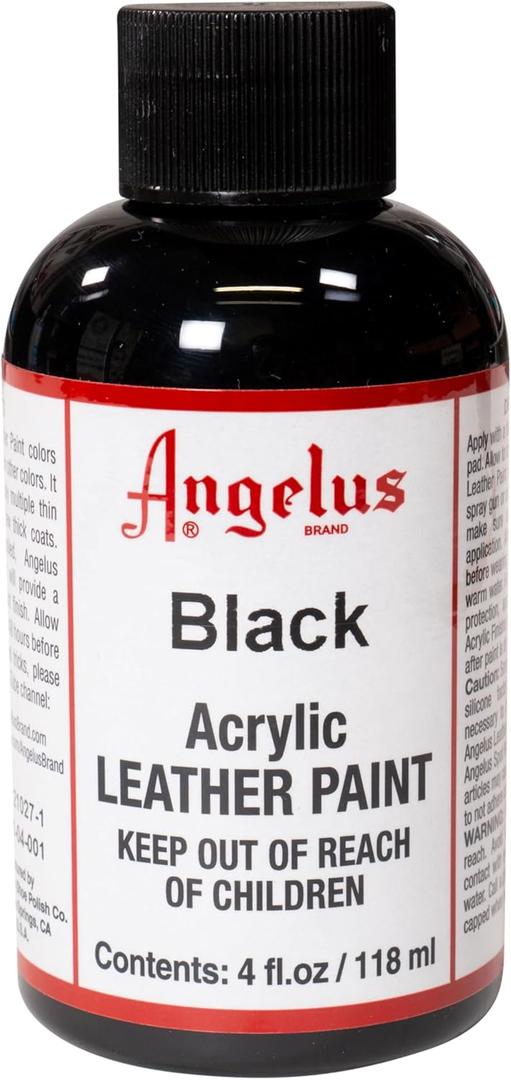 Angelus Acrylic Leather Paint for Shoes, Sneakers, Leather, Canvas, Furniture, and More - 4 fl oz, Black