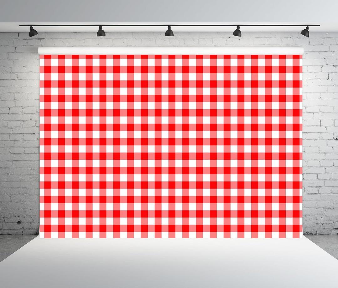 BELECO 7x5ft Fabric Red and White Checkered Backdrop Red Gingham Pattern Plaid Texture Background BBQ Picnic Party Decorations Birthday Baby Shower Shoot Photo Props