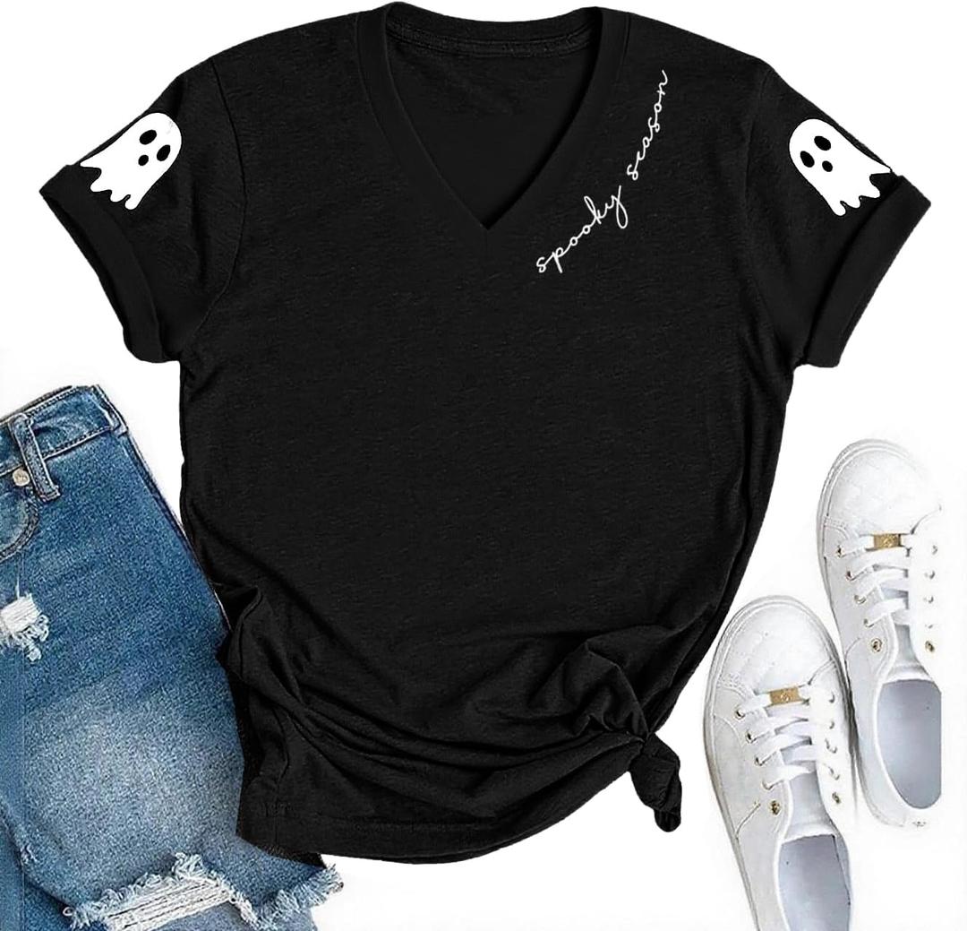 Women's T-Shirts V-Neck Dragonfly Tee Cute Summer Graphic Shirts Vintage Boho Flowers Short Sleeve T Shirt (Black1)