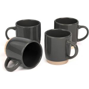 OTAGO Coffee Mugs for 4, 12 oz Mug Set, Partially Unglazed Base,Dringking Cup with Handle for Coffee, Tea, Cocoa, Milk, Gray