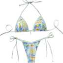 WDIRARA Women's 2 Piece Boho Triangle Bikini Set Halter String Swimsuits Beach Bathing Suit Set, Medium