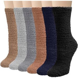 6 Pairs Womens Fuzzy Socks Winter Warm Soft Cozy Fluffy Microfiber House Sleeping Slipper Socks Christmas Gifts (Multicolor 05)