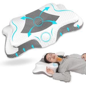 Cervical Pillow for Neck Pain Relief, Shoulder Pain, Ergonomic Dual Sided Back, Side, Stomach Sleepers Orthopedic Soft/Medium Queen (24.5" x 15" x 5.4"/4.1") (Light Grey)