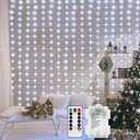 echosari Curtain Lights Battery Operated, 200 LED Curtain Fairy Lights 6.6×6.6ft with Remote Timer Outdoor Wall Light Fully Waterproof for Wedding Backdrops Bedroom Decor (Cool White)