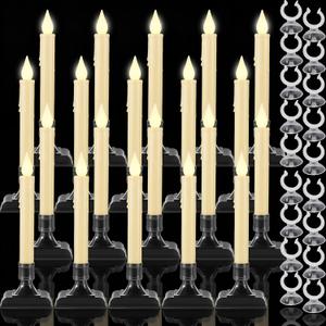 Yungyan 12 Set 8.8 Inch Christmas Window Candles with Sensor Dusk to Dawn Bulk Battery Operated Window Lights with Suction Cups and Holders Flameless LED Taper Candles for Xmas Home Decor(Classic)