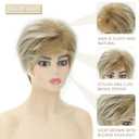 SEVENCOLORS Short Blonde Wigs for White Women Layered Mixed Blond Pixie Cut Wigs with Bangs Synthetic Short Hair Replacement Wigs