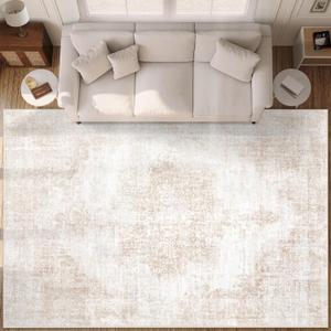 Area Rug 8x10 Vintage Rug: Large Washable Living Room Rug Retro Medallion Distressed Rug Soft Low Pile Non-Slip Rugs Indoor Floor Carpet for Bedroom Kitchen Nursery Dining Table Office (Beige/Brown)