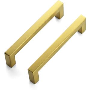 JOY DECOR 4 Pack Cabinet Handles, Gold Cabinet Pulls, 5 Inch Kitchen Closet Handles Square Drawer Pulls Stainless Steel Drawer Hardware, 128mm Hole Centers