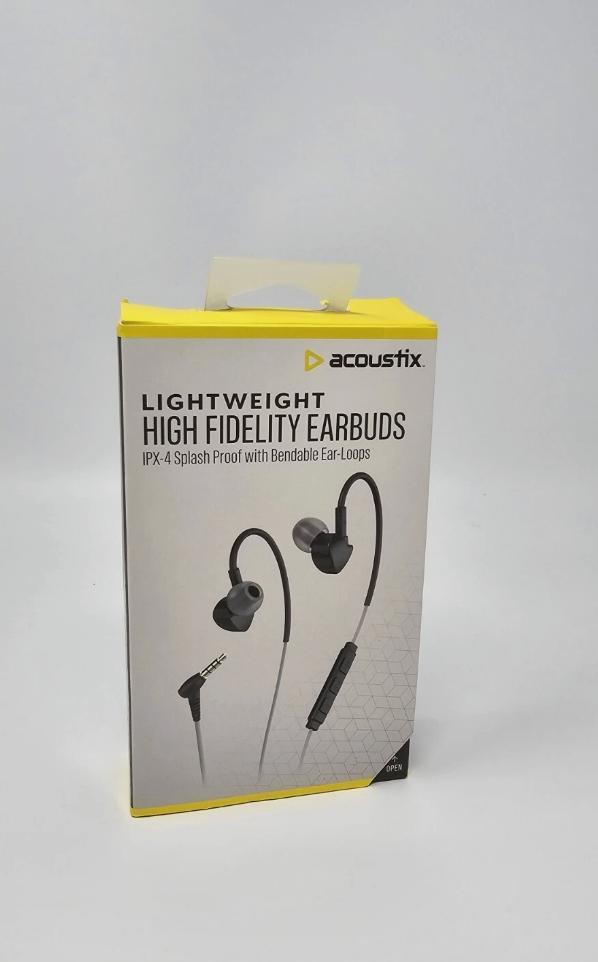 Acoustix High Fidelity Earbuds Lightweight Wired Headphones Mic IPX4 Splashproof
