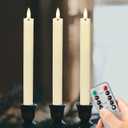 Flameless Taper Candles with Rmote, 9.6" Real Wax Battery Operated Candles with 3D Wick, 3 Pack Led Flickering Candlesticks, Electric Candle for Home, Wedding, Party Decor, Ivory
