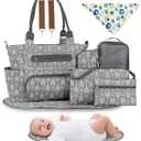 Moclever 8pc Diaper Tote Set, Baby Essentials with Multifunctional Diaper Bags, Bottle & Mesh Bag (Darkgrey)