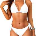 Women Halter Bikini Set - Two Piece Triangle Swimsuit Tie Bathing Suit 2025 Cute Swimwear, White Small