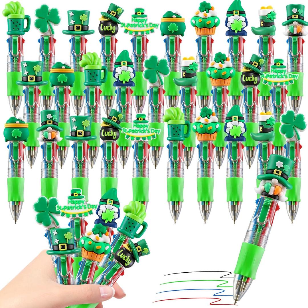 CZWZ 30Pcs Mini Multicolor Pens in One 4-in-1 Cute Pens Bulk, Ballpoint Pen for Birthdays and Parties, Fun Gifts Assorted Ink Kawaii Pen(St Patricks Day)