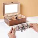Wooden Bracelet Display Holder with Rods for Bangles & Watches Brown Jewelry Organizer Box with Clear Lid, Velvet Lined Storage Case for Women & Girls