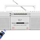Cassette Player Boombox, Portable AM/FM Radio Stereo with Bluetooth, USB, Dual Big Speaker, Earphone Jack, Record to Cassettes/USB via Mic,Cassette to MP3 Converter,AC/DC Powered