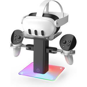Charging Display Stand Compatible with Quest 3s/Quest 3/Vision Pro/Quest 2 - Universal VR Stand Holder, VR Headset Fast Charging Dock with LED Lights, Stable Bracket Storage Round Base