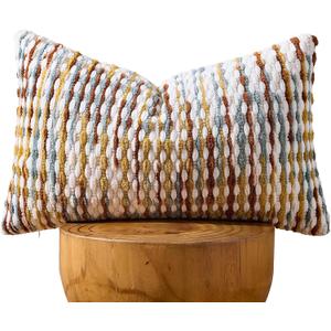 AmHoo Boho Chenille Pillow Cover Decorative Tufted Pillowcase for Couch Bed Sofa Bedroom Living Room Modern 12 x 20-Inch Brown