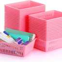 Sherr 36 Pack Classroom Storage Basket Small Plastic Basket for Organizing Crayon Pencil Container Storage Bin Tray Holder for Paper Shelf Back to School Office Supply 6.1" l x 4.3" w x 2.4" h(Pink)