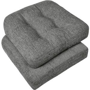 downluxe Chair Cushions for Dining Chairs 2 Pack, Tufted Indoor Chair Pads with Non-Slip Bottom, U-Shaped Kitchen Chair Cushions, 18"x18"x4", Dark Grey