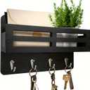 KISENG Key Holder Wall Mount, 10 inch Decorative Key and Mail Holder for Wall, with Mail Organizer & 4 Key Hooks, Rustic Wooden Key Rack for Hanging Dog Leash Sunglasses, Entryway Key Hanger, Black